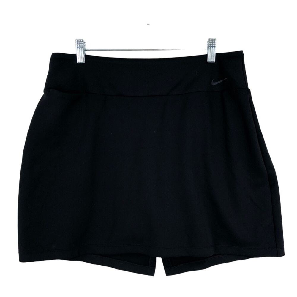 Nike Dri Fit Mini Skort Womens Large Black Stretch Solid Athletic Elastic Waist